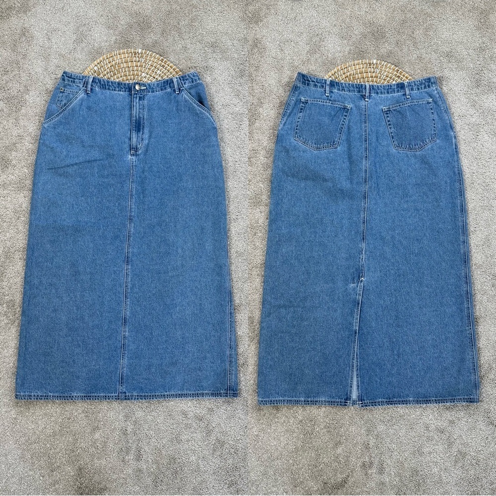 L.L. Bean Women’s Vtg Denim Cotton Midi Skirt Back Slit A-Line Wetern Size 14